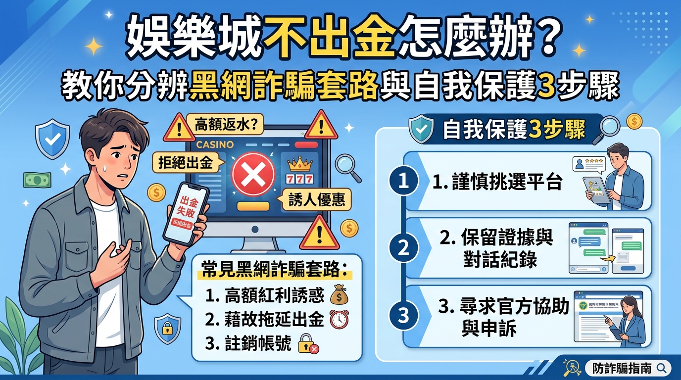 娛樂城不出金怎麼辦？教你分辨黑網詐騙套路與自我保護3步驟
